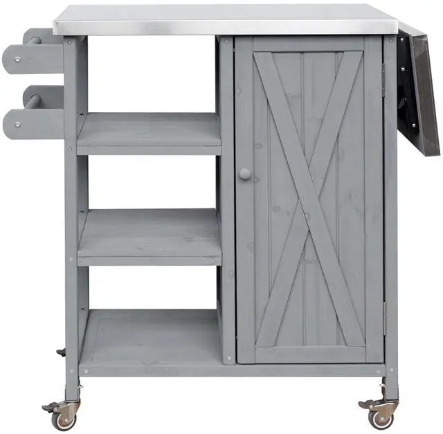 Main image of Foldable Outdoor Kitchen Island Patio Kitchen Island Outdoor Kitchen Cart Portable Prep Station with Lockable Wheels, Storage Cabinet and Towel Rack for Patio and Outdoor, Grey