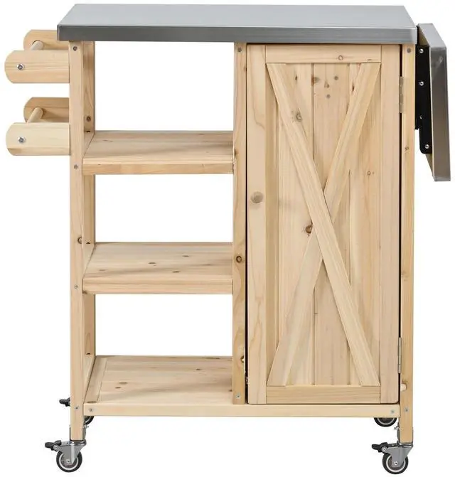 Main image of Foldable Outdoor Kitchen Island Patio Kitchen Island Outdoor Kitchen Cart Portable Prep Station with Lockable Wheels, Storage Cabinet and Towel Rack for Patio and Outdoor, Natural