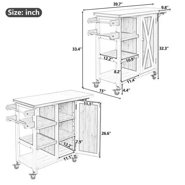 Alt view image 3 of 7 - Foldable Outdoor Kitchen Island Patio Kitchen Island Outdoor Kitchen Cart Portable Prep Station with Lockable Wheels, Storage Cabinet and Towel Rack for Patio and Outdoor, White+Brown