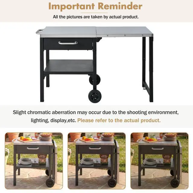 Alt view image 6 of 7 - Outdoor Kitchen Cart Foldable Outdoor Prep Station Portable BBQ Cart Grill Cart with Foldable Top and Storage Space for Backyard, Patio, Black