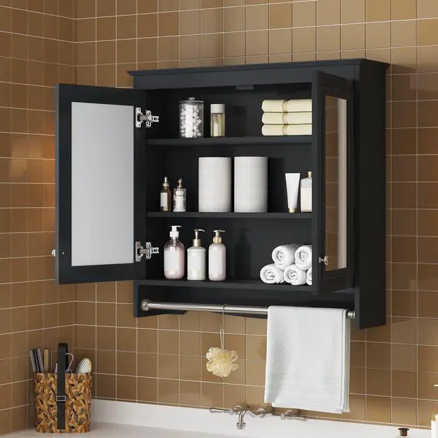 Alt view image 6 of 7 - 3-in-1 Bathroom Mirror Cabinet, 30 inch Wall Mounted Medicine Cabinet with Adjustable Shelves & Soft Close Doors, High-Define Mirror with Storage for Bathroom Vanity