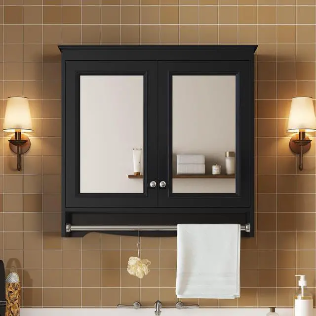 Alt view image 4 of 7 - 3-in-1 Bathroom Mirror Cabinet, 30 inch Wall Mounted Medicine Cabinet with Adjustable Shelves & Soft Close Doors, High-Define Mirror with Storage for Bathroom Vanity