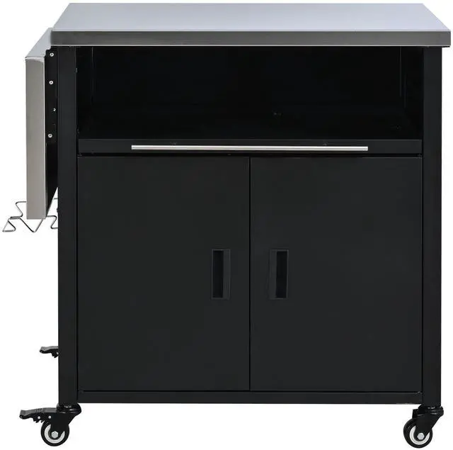 Main image of Foldable Outdoor Prep Station BBQ Cart Patio Dining Cart Foldable Outdoor Kitchen Island Grill Cart with Trash Rack, Foldable Top and Storage Space for Backyard, Patio, Black