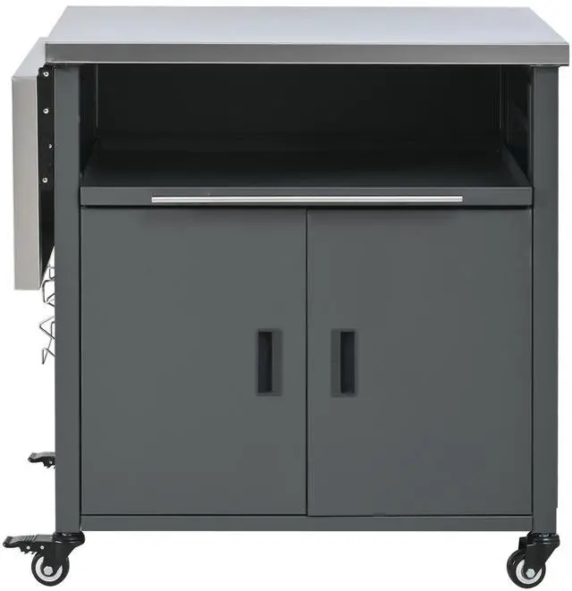 Main image of Foldable Outdoor Prep Station BBQ Cart Patio Dining Cart Foldable Outdoor Kitchen Island Grill Cart with Trash Rack, Foldable Top and Storage Space for Backyard, Patio, Gray