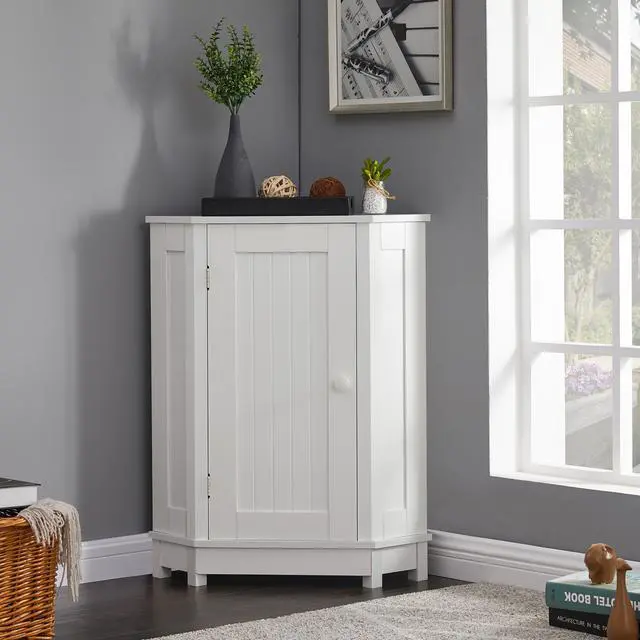 Alt view image 2 of 7 - White Bathroom Cabinet Triangle Corner Storage Cabinet with Adjustable Shelf Modern Style MDF Board (Old SKU:WF291477AAK)