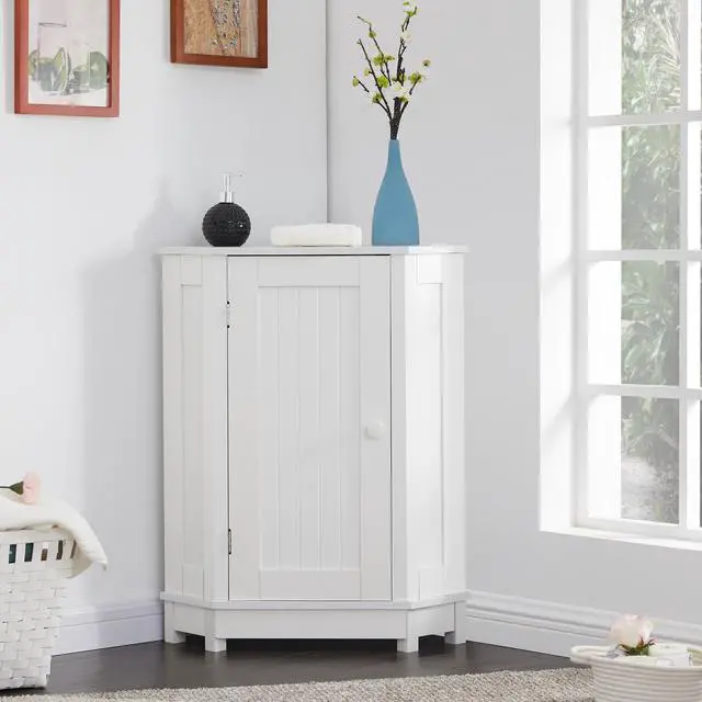 Alt view image 6 of 7 - White Bathroom Cabinet Triangle Corner Storage Cabinet with Adjustable Shelf Modern Style MDF Board (Old SKU:WF291477AAK)