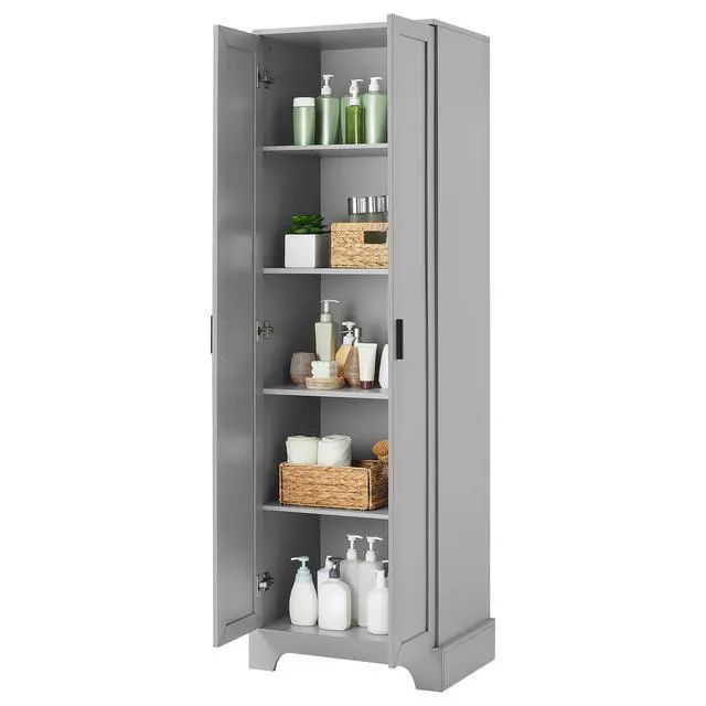 Alt view image 3 of 7 - Storage Cabinet with Two Doors for Bathroom, Office, Adjustable Shelf, MDF Board, Grey