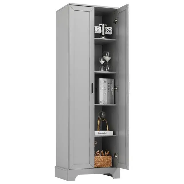 Alt view image 4 of 7 - Storage Cabinet with Two Doors for Bathroom, Office, Adjustable Shelf, MDF Board, Grey