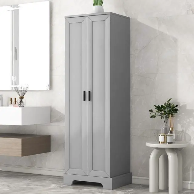 Main image of Storage Cabinet with Two Doors for Bathroom, Office, Adjustable Shelf, MDF Board, Grey