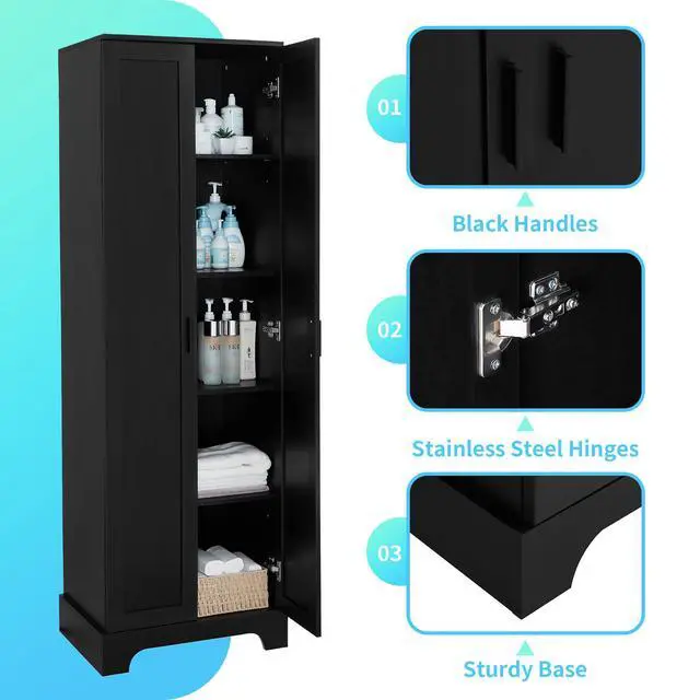 Alt view image 3 of 7 - Storage Cabinet with Two Doors for Bathroom, Office, Adjustable Shelf, MDF Board, Black(Old SKU:N725P181207B)