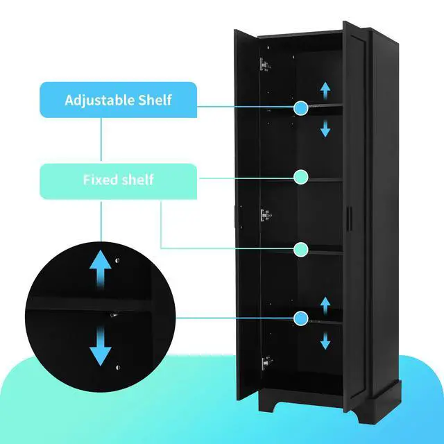 Alt view image 4 of 7 - Storage Cabinet with Two Doors for Bathroom, Office, Adjustable Shelf, MDF Board, Black(Old SKU:N725P181207B)