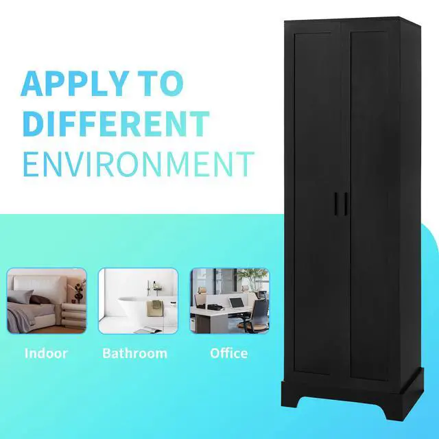 Alt view image 5 of 7 - Storage Cabinet with Two Doors for Bathroom, Office, Adjustable Shelf, MDF Board, Black(Old SKU:N725P181207B)