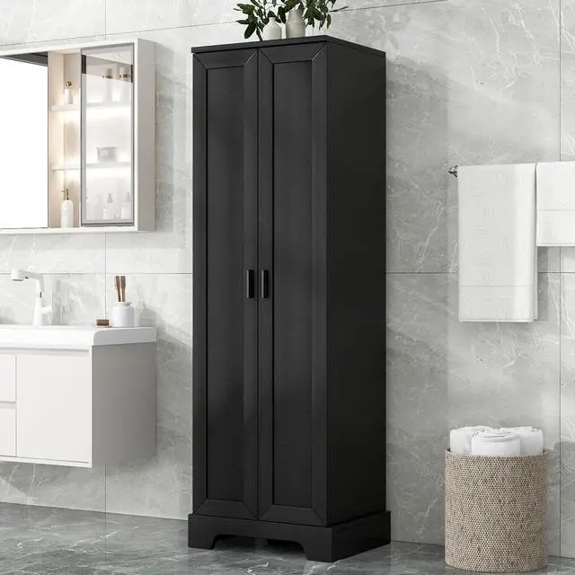 Alt view image 2 of 7 - Storage Cabinet with Two Doors for Bathroom, Office, Adjustable Shelf, MDF Board, Black(Old SKU:N725P181207B)