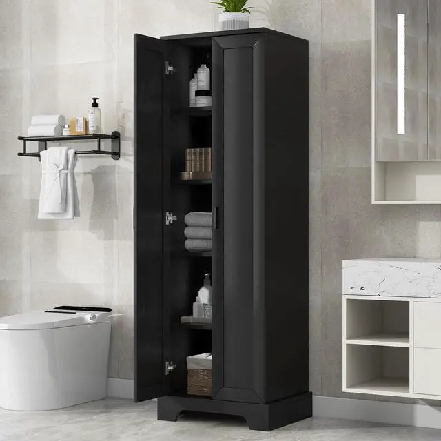 Main image of Storage Cabinet with Two Doors for Bathroom, Office, Adjustable Shelf, MDF Board, Black(Old SKU:N725P181207B)