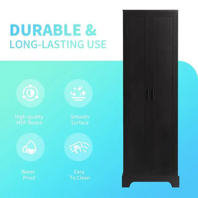 Alt view image 6 of 7 - Storage Cabinet with Two Doors for Bathroom, Office, Adjustable Shelf, MDF Board, Black(Old SKU:N725P181207B)