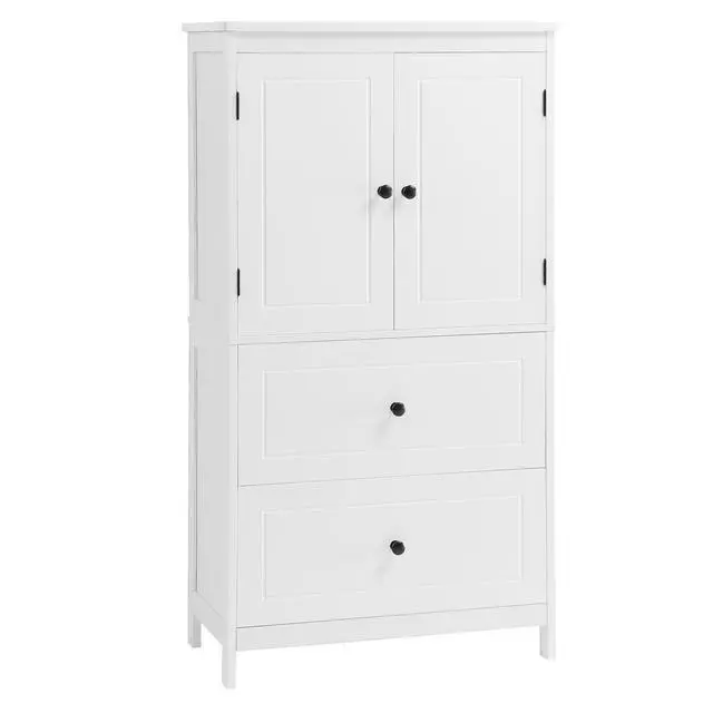 Main image of Bathroom Storage Cabinet, Cabinet with Two Doors and Drawers, Adjustable Shelf, MDF Board, White