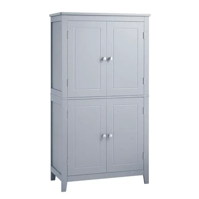 Main image of Elegant Bathroom Floor Storage Cabinet, Bathroom Storage Unit, Freestanding Cabinet with 4 Doors, Adjustable Shelves, Adaptable Shelves, Grey