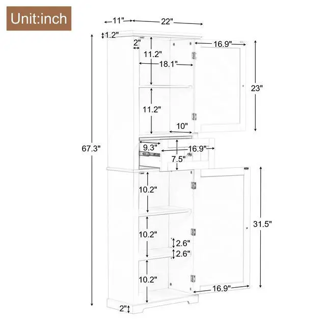 Alt view image 3 of 7 - Tall Bathroom Storage Cabinet, Freestanding Storage Cabinet with Drawer and Adjustable Shelf, MDF Board with Painted Finish, Black (Old Sku:WF312727AAB)