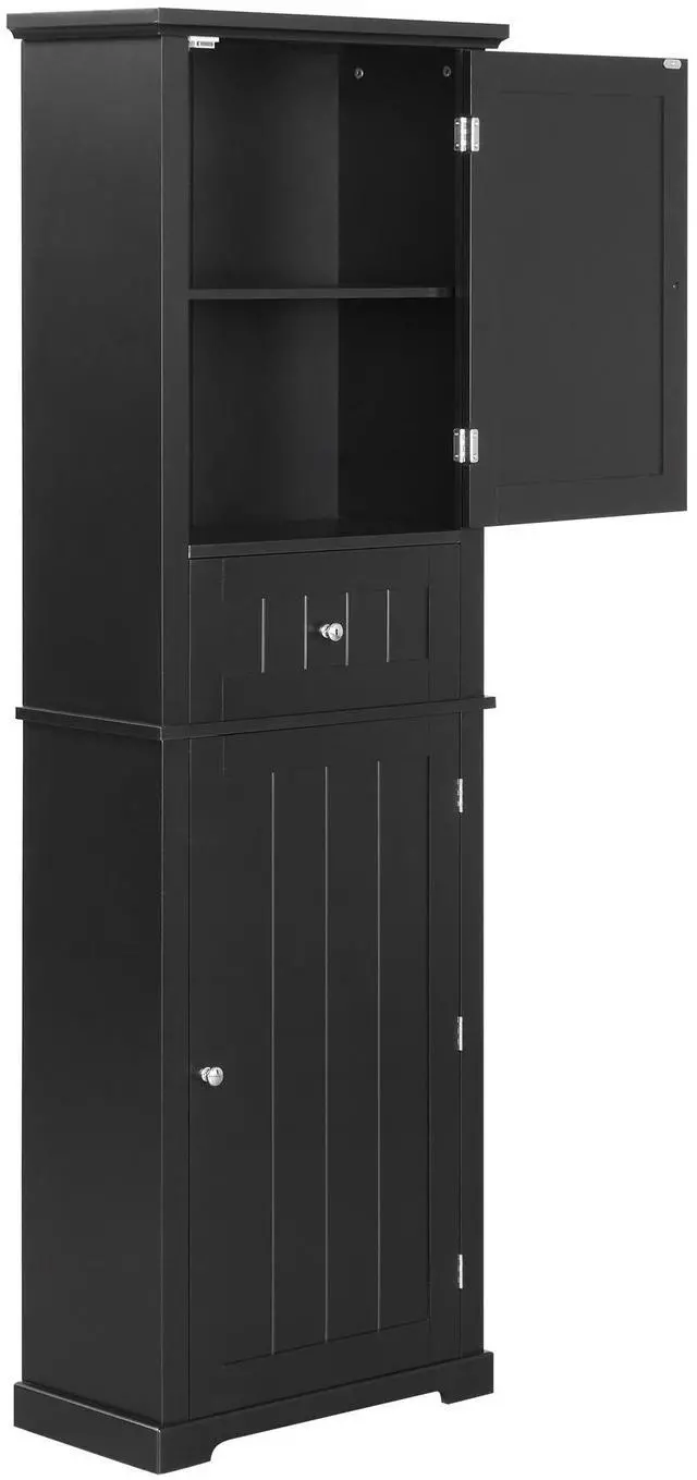 Main image of Tall Bathroom Storage Cabinet, Freestanding Storage Cabinet with Drawer and Adjustable Shelf, MDF Board with Painted Finish, Black (Old Sku:WF312727AAB)