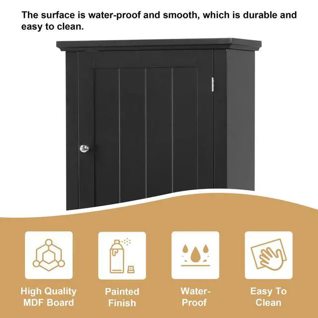 Alt view image 6 of 7 - Tall Bathroom Storage Cabinet, Freestanding Storage Cabinet with Drawer and Adjustable Shelf, MDF Board with Painted Finish, Black (Old Sku:WF312727AAB)