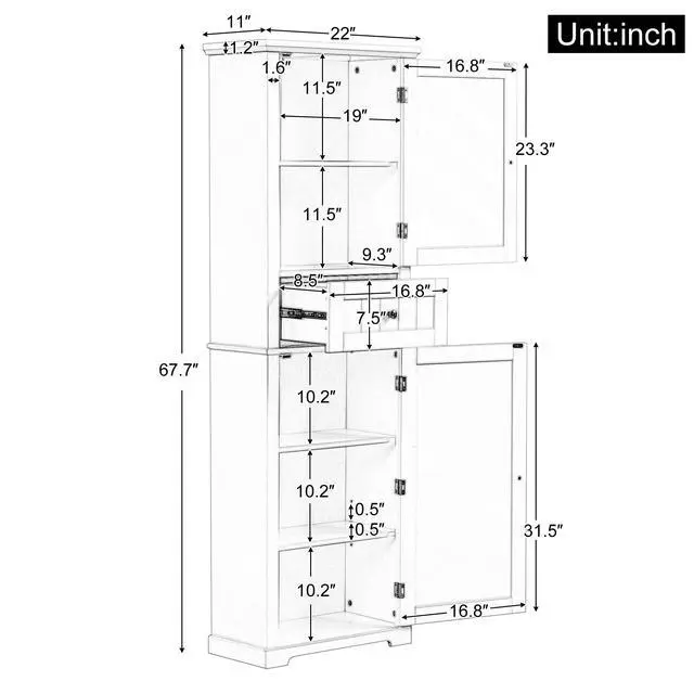 Alt view image 3 of 7 - Tall Bathroom Storage Cabinet, Freestanding Storage Cabinet with Drawer and Adjustable Shelf, MDF Board with Painted Finish, White (Old Sku:WF312727AAK)
