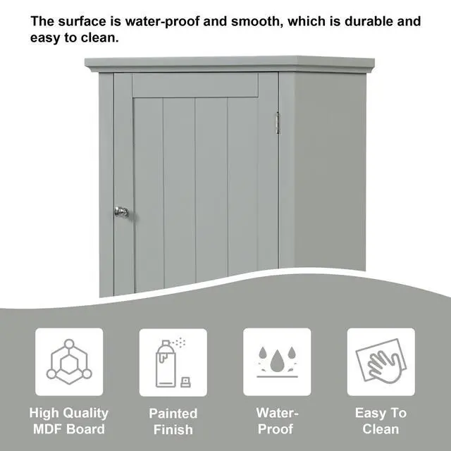 Alt view image 7 of 7 - Tall Bathroom Storage Cabinet, Freestanding Storage Cabinet with Drawer and Adjustable Shelf, MDF Board with Painted Finish, Grey (Old Sku:WF312727AAE)
