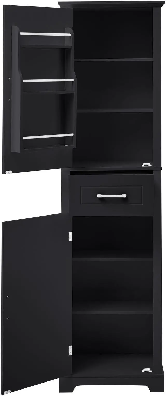 Main image of Tall Bathroom Storage Cabinet, Freestanding Storage Cabinet with Two Doors and Adjustable Shelves, Door Shelve Design, MDF Board with Painted Finish, Black