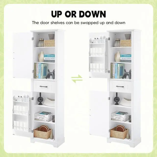 Alt view image 5 of 7 - Tall Bathroom Storage Cabinet, Freestanding Storage Cabinet with Two Doors and Adjustable Shelves, Door Shelve Design, MDF Board with Painted Finish, White