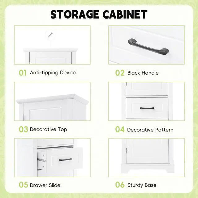 Alt view image 6 of 7 - Tall Bathroom Storage Cabinet, Freestanding Storage Cabinet with Two Doors and Adjustable Shelves, Door Shelve Design, MDF Board with Painted Finish, White