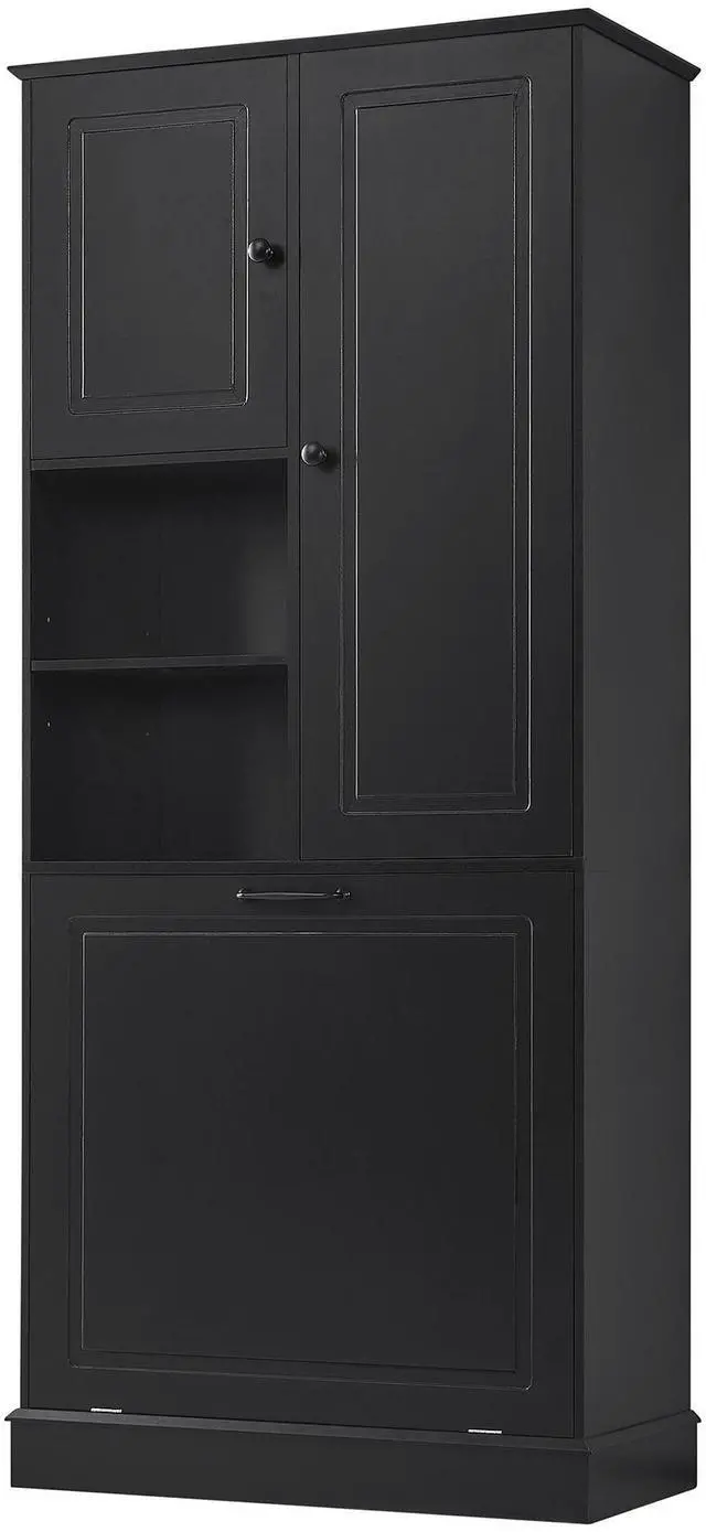 Main image of Tall Storage Cabinet with Adjustable Shelves, Large Flip-Out Basket & Enclosed Cabinets Perfect for Bathroom, Living Room, or Office, MDF Material with Aluminum Alloy Handles
