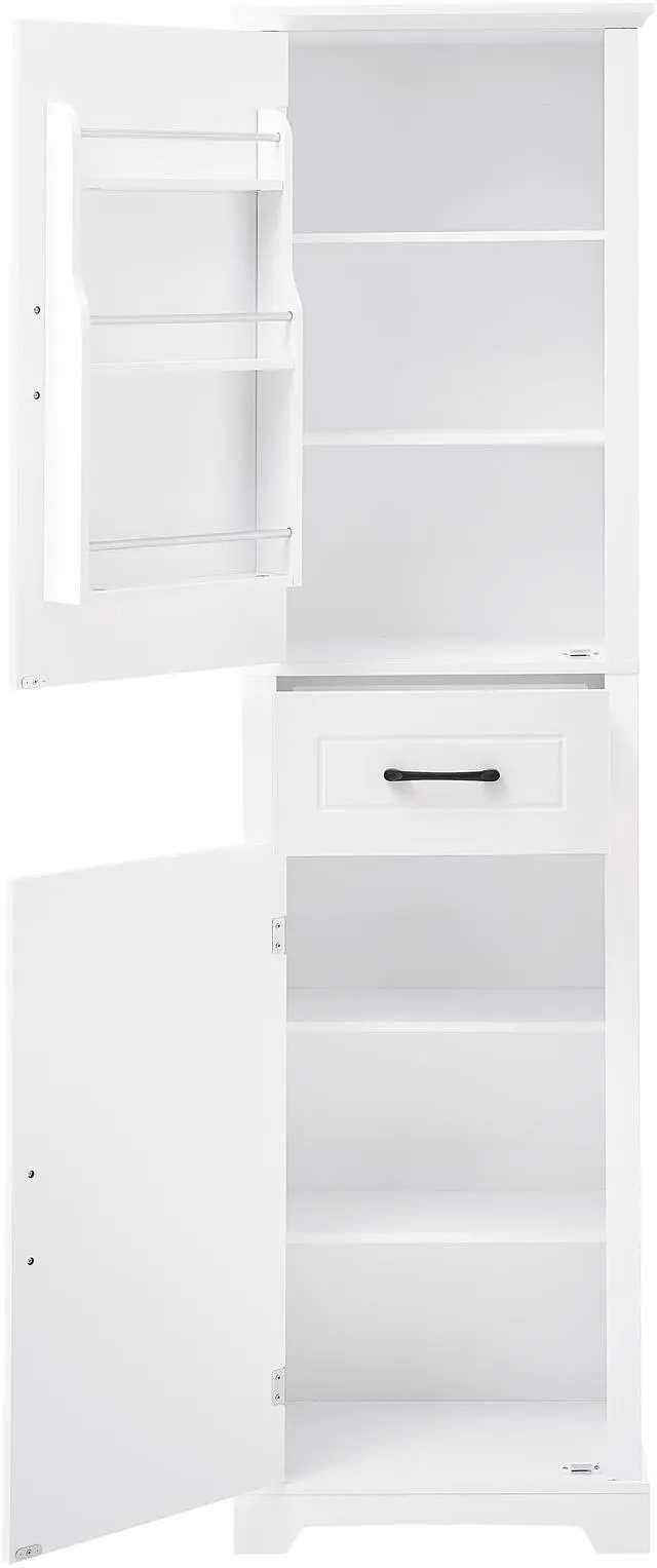Main image of Tall Bathroom Storage Cabinet, Freestanding Storage Cabinet with Two Doors and Adjustable Shelves, Door Shelve Design, MDF Board with Painted Finish, White