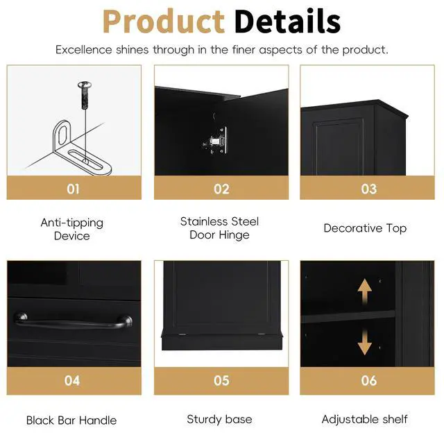 Alt view image 7 of 7 - Tall Storage Cabinet with Adjustable Shelves, Large Flip-Out Basket & Enclosed Cabinets Perfect for Bathroom, Living Room, or Office, MDF Material with Aluminum Alloy Handles