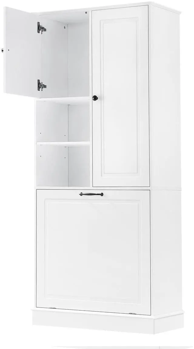 Main image of Tall Storage Cabinet with Adjustable Shelves, Large Flip-Out Basket & Enclosed Cabinets Perfect for Bathroom, Living Room, or Office, MDF Material with Aluminum Alloy Handles