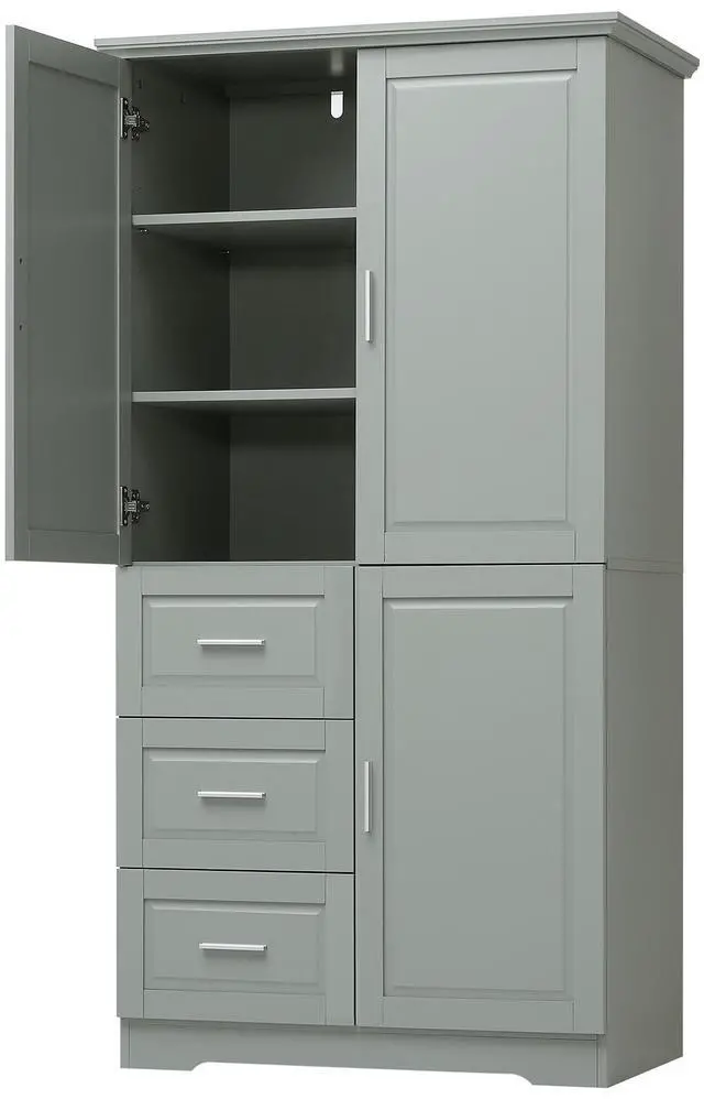 Main image of Tall and Wide Storage Cabinet with Doors for Bathroom/Office, Three Drawers, Grey(Old SKU:WF299285AAG)