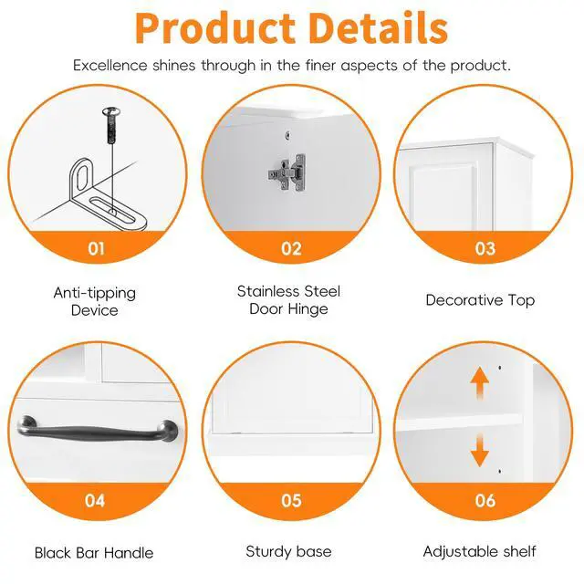 Alt view image 7 of 7 - Tall Storage Cabinet with Adjustable Shelves, Large Flip-Out Basket & Enclosed Cabinets Perfect for Bathroom, Living Room, or Office, MDF Material with Aluminum Alloy Handles