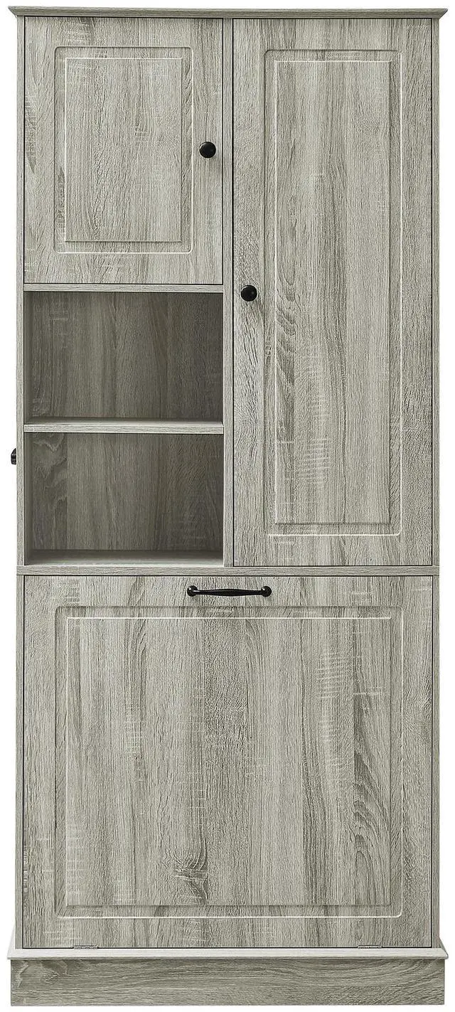 Main image of Tall Storage Cabinet with Adjustable Shelves, Large Flip-Out Basket & Enclosed Cabinets Perfect for Bathroom, Living Room, or Office, MDF Material with Aluminum Alloy Handles