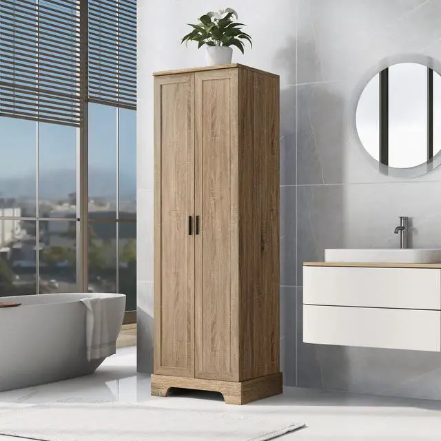 Alt view image 2 of 7 - Storage Cabinet with Two Doors for Bathroom, Office, Adjustable Shelf, MDF Board, Brown (Old Sku:N725P181207D/WF302824AAD)