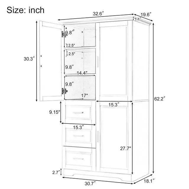 Alt view image 3 of 7 - Tall and Wide Storage Cabinet with Doors for Bathroom/Office, Three Drawers, Grey(Old SKU:WF299285AAG)