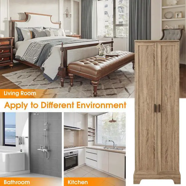 Alt view image 7 of 7 - Storage Cabinet with Two Doors for Bathroom, Office, Adjustable Shelf, MDF Board, Brown (Old Sku:N725P181207D/WF302824AAD)