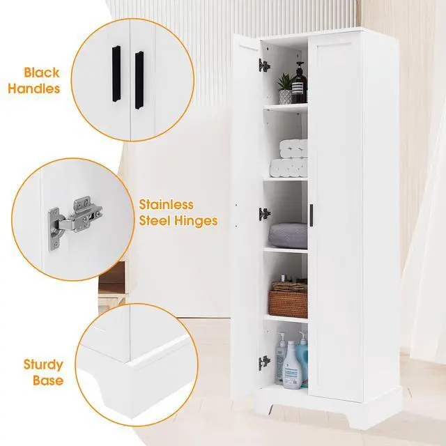 Alt view image 3 of 7 - Storage Cabinet with Two Doors for Bathroom, Office, Adjustable Shelf, MDF Board, White (Old Sku:N725P181207K/WF302824AAK)