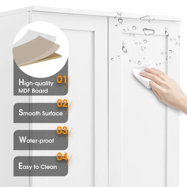 Alt view image 5 of 7 - Storage Cabinet with Two Doors for Bathroom, Office, Adjustable Shelf, MDF Board, White (Old Sku:N725P181207K/WF302824AAK)