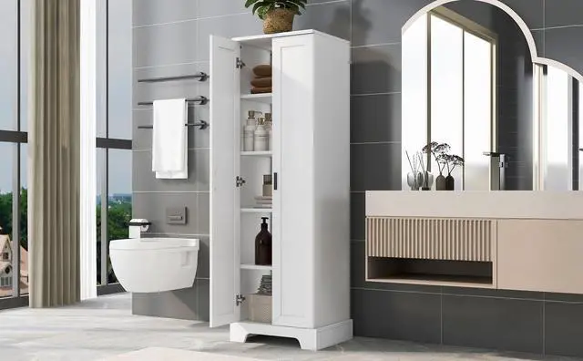 Alt view image 7 of 7 - Storage Cabinet with Two Doors for Bathroom, Office, Adjustable Shelf, MDF Board, White (Old Sku:N725P181207K/WF302824AAK)