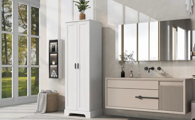 Alt view image 6 of 7 - Storage Cabinet with Two Doors for Bathroom, Office, Adjustable Shelf, MDF Board, White (Old Sku:N725P181207K/WF302824AAK)