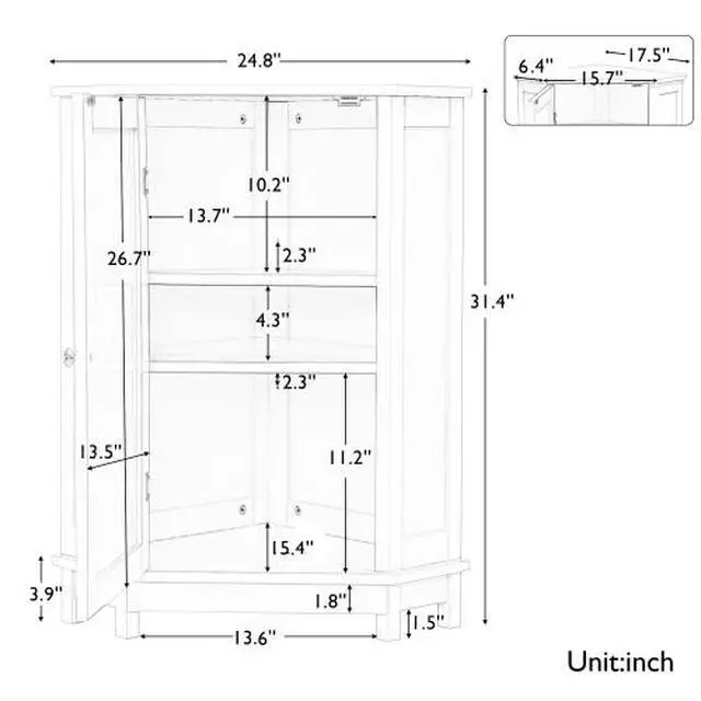 Alt view image 4 of 7 - Black Bathroom Cabinet Triangle Corner Storage Cabinet with Adjustable Shelf Modern Style MDF Board(Old SKU:N725P172615B)