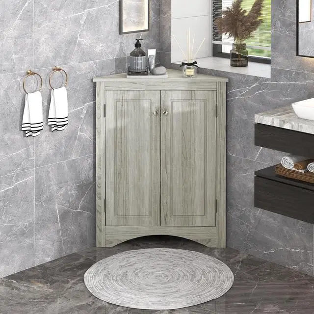 Alt view image 4 of 7 - Oak Triangle Bathroom Storage Cabinet with Adjustable Shelves, Freestanding Floor Cabinet for Home Kitchen(Old SKU:WF291467AAL)