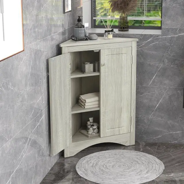 Alt view image 5 of 7 - Oak Triangle Bathroom Storage Cabinet with Adjustable Shelves, Freestanding Floor Cabinet for Home Kitchen(Old SKU:WF291467AAL)