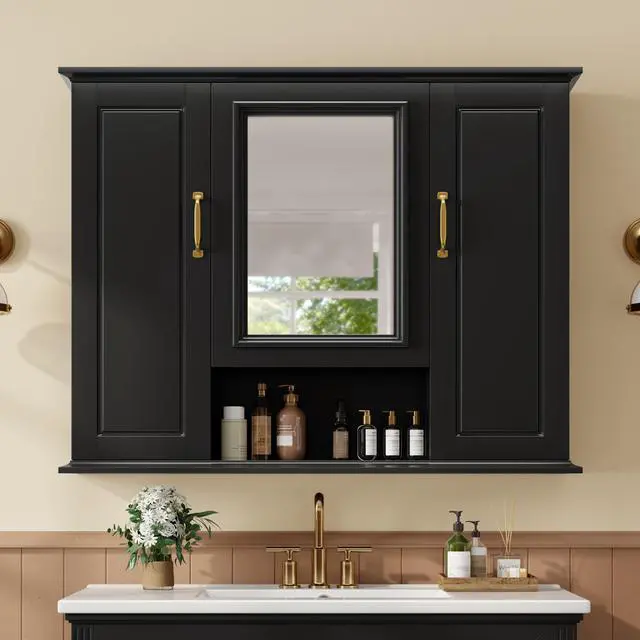 Alt view image 2 of 7 - 36'' Medicine Cabinet, Wall Mounted Bathroom Storage Cabinet, Modern Bathroom Wall Cabinet with Mirror, Mirror Cabinet with 3 Doors (Not Include Bathroom Vanity )