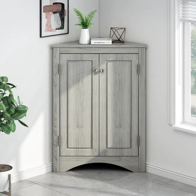 Alt view image 6 of 7 - Oak Triangle Bathroom Storage Cabinet with Adjustable Shelves, Freestanding Floor Cabinet for Home Kitchen(Old SKU:WF291467AAL)