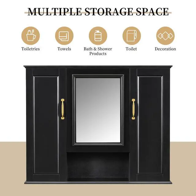 Alt view image 7 of 7 - 36'' Medicine Cabinet, Wall Mounted Bathroom Storage Cabinet, Modern Bathroom Wall Cabinet with Mirror, Mirror Cabinet with 3 Doors (Not Include Bathroom Vanity )