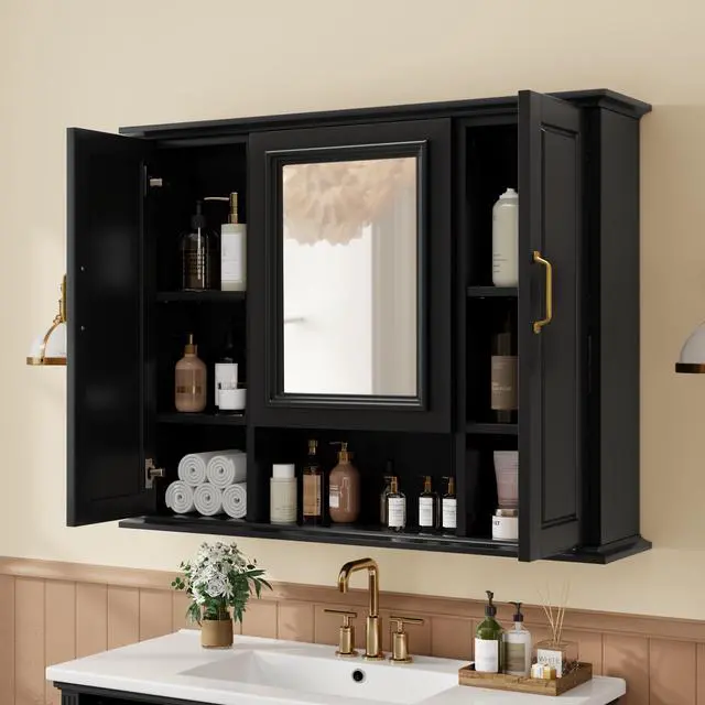 Alt view image 4 of 7 - 36'' Medicine Cabinet, Wall Mounted Bathroom Storage Cabinet, Modern Bathroom Wall Cabinet with Mirror, Mirror Cabinet with 3 Doors (Not Include Bathroom Vanity )